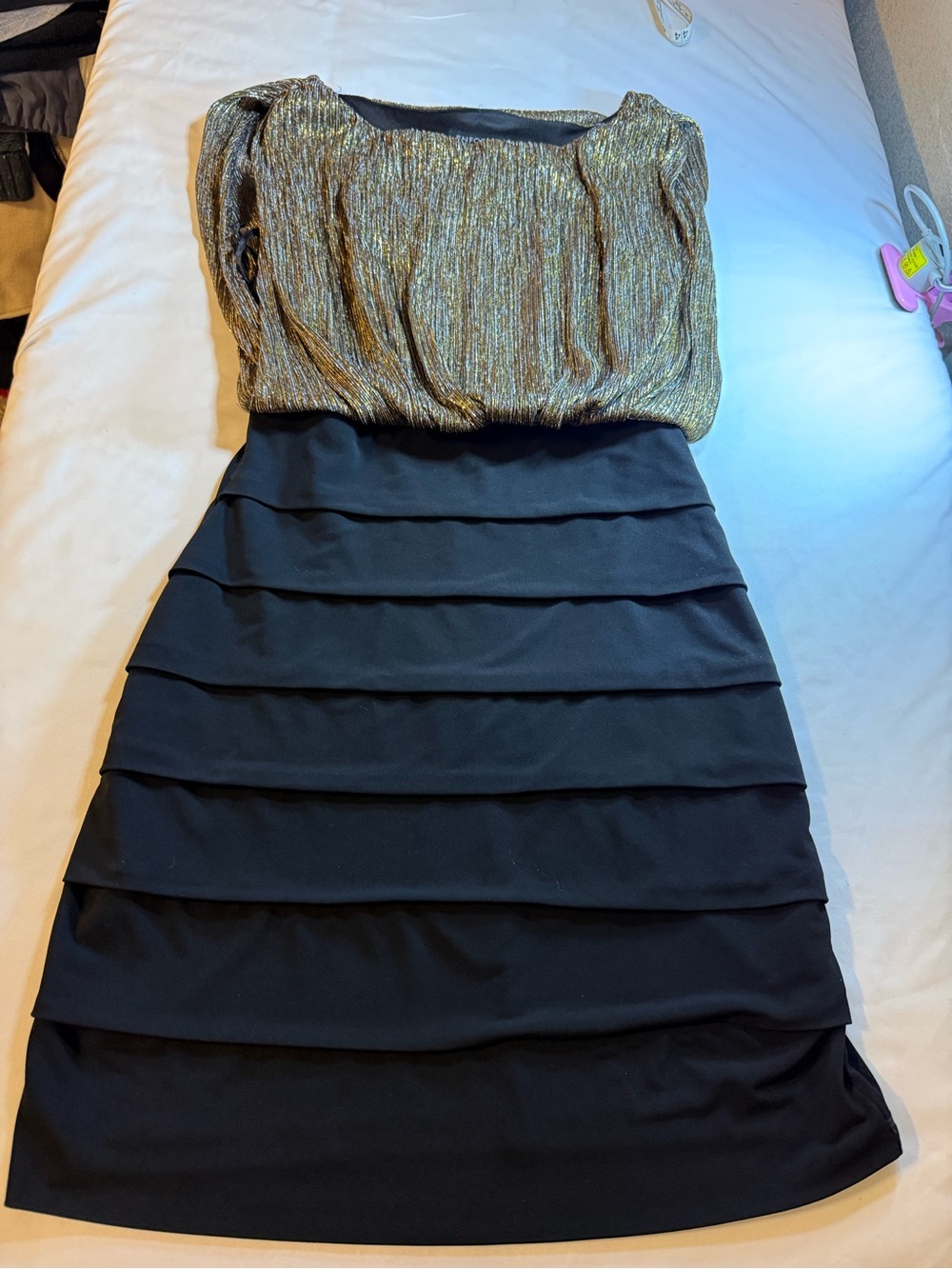 Enfocus Studio Black Tiered Pencil Skirt with Gold Metallic Top